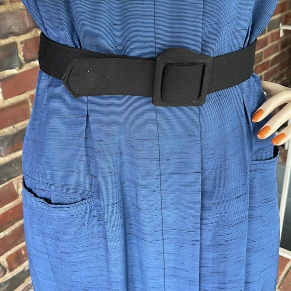 Vintage Tahari Blue Sleek Coat Dress - Picture 5 of 17